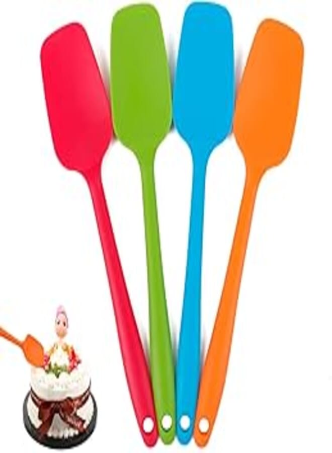 Delij Silicone Spatula Set, Heat Resistant Baking Spatula and Spatula Set, Smooth Rubber Non-Stick Spatulas Dishwasher Safe with Stainless Steel Core, Multicolor, 4 Piece (21.7 cm (8.56)
