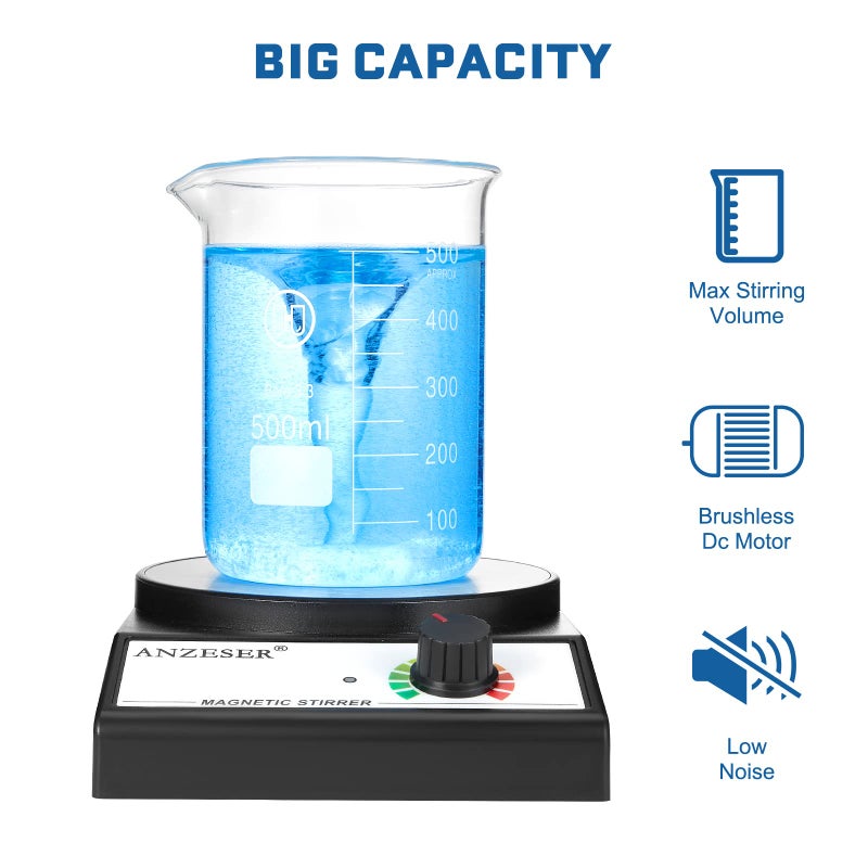 ANZESER Magnetic Stirrer Magnetic Stir Plate 3000RPM Lab Stirrers with Stir Bar Max Stirring Capacity 3000mL Magnetic Mixer (No Heating) - Image 3