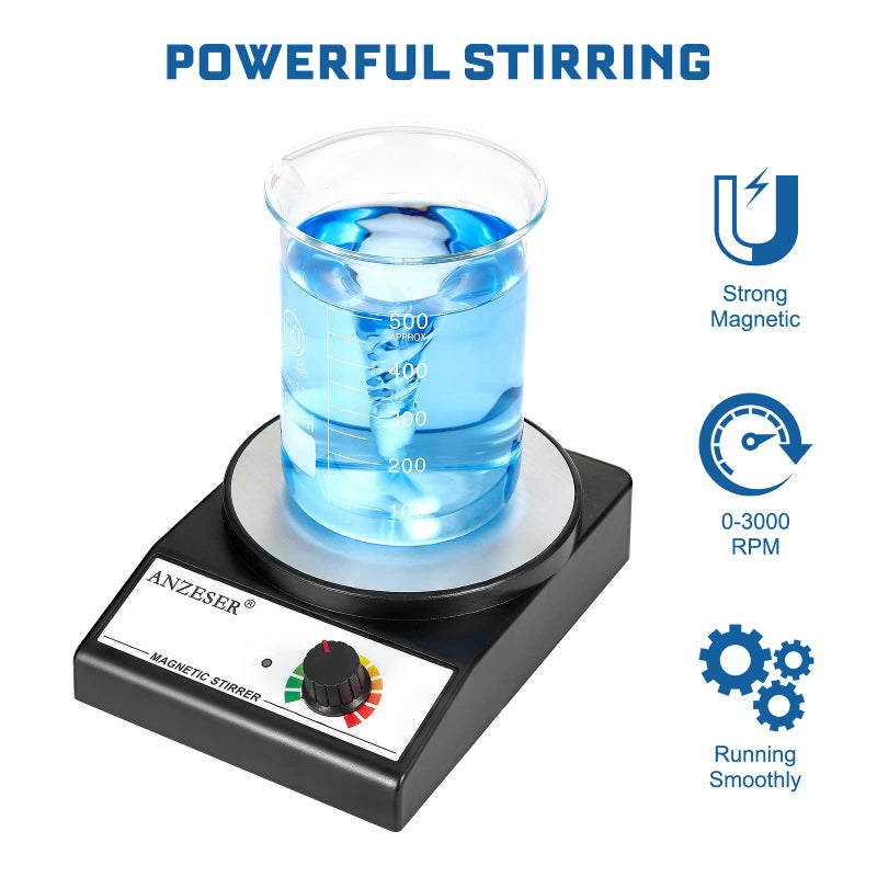 ANZESER Magnetic Stirrer Magnetic Stir Plate 3000RPM Lab Stirrers with Stir Bar Max Stirring Capacity 3000mL Magnetic Mixer (No Heating) - Image 2