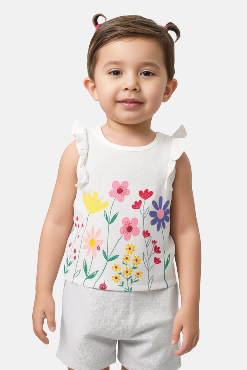 Hamleys تي شيرت بلا أكمام مطبوع للأطفال البنات، أبيض - Image 1