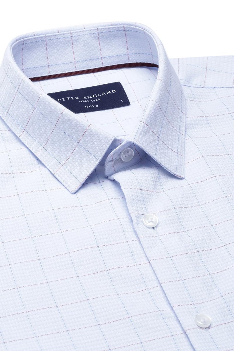 Peter England Men Cotton Blend Regular Fit Shirt (PESHWNUPO53407_Blue, 39) - Image 2