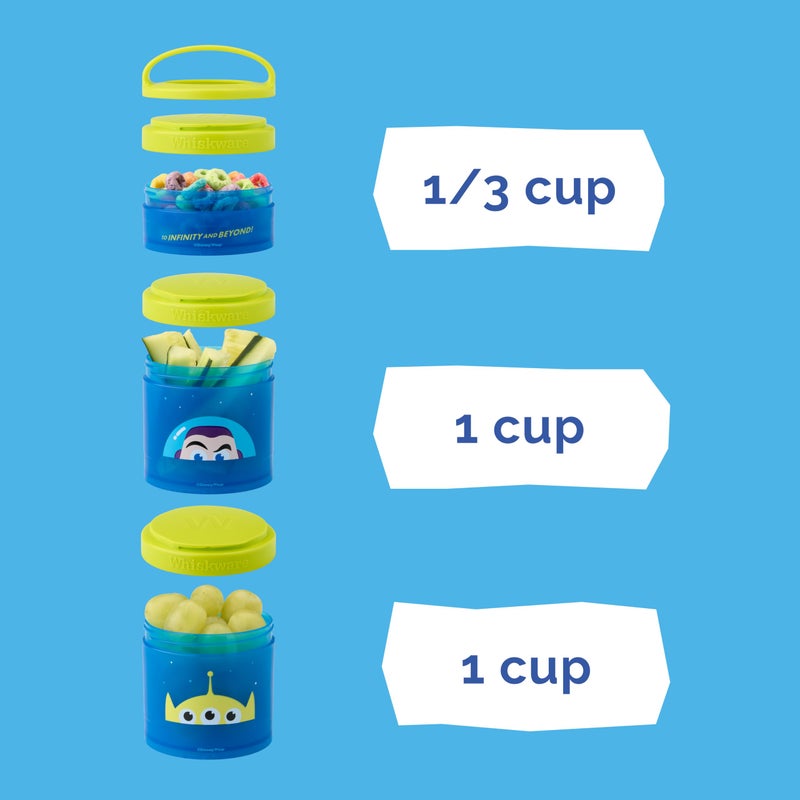 Whiskware Disney Pixar Stackable Polypropylene Snack Containers for Kids and Toddlers, 3 Stackable Snack Cups for School and Travel, Toy Story Buzz Lightyear - Image 3