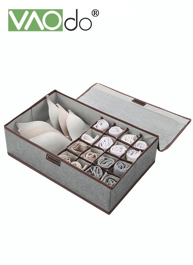 VAOdo - Clothes Storage Box Foldable Underwear Bra Storage Wardrobe Drawer With Partition For Socks Bra Panties Storage Box (Grey) - Image 1