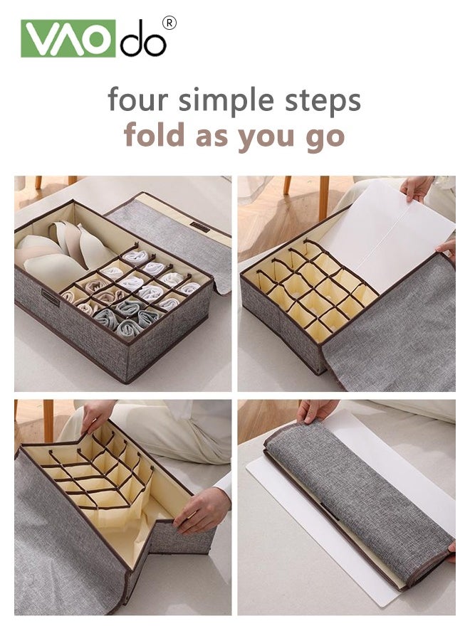 VAOdo - Clothes Storage Box Foldable Underwear Bra Storage Wardrobe Drawer With Partition For Socks Bra Panties Storage Box (Grey) - Image 1