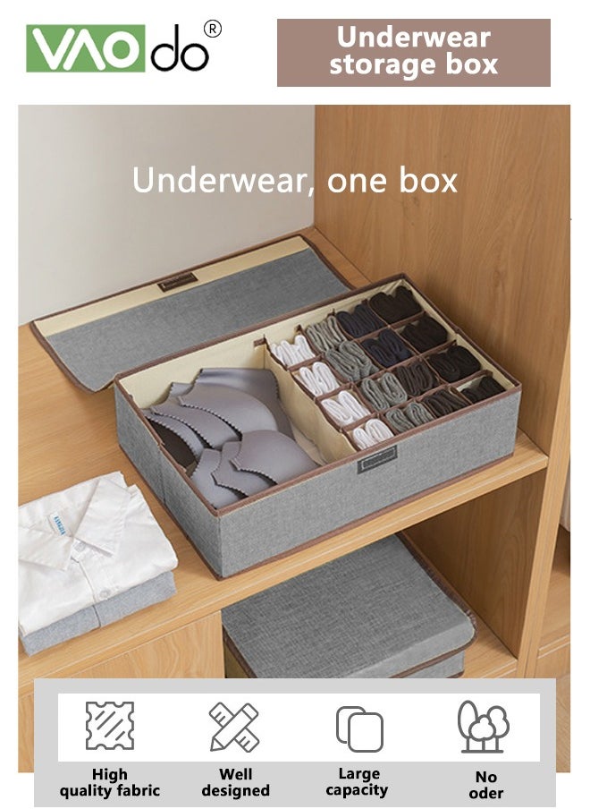 VAOdo - Clothes Storage Box Foldable Underwear Bra Storage Wardrobe Drawer With Partition For Socks Bra Panties Storage Box (Grey) - Image 1