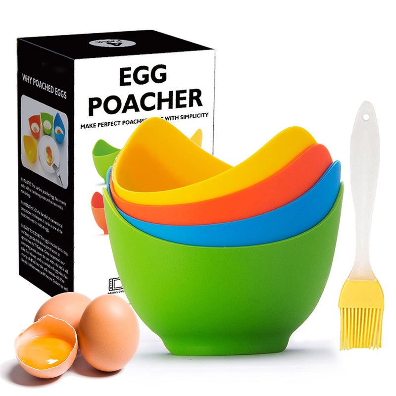 KRGMNHR Egg Poacher - Krgmnhr Poached Egg Cooker With Ring Standers  Silicone Egg Poacher Cup For Microwave Or Stovetop Egg Poaching  With Extra Oil Brush  Bpa Free  4 Pack - Image 1