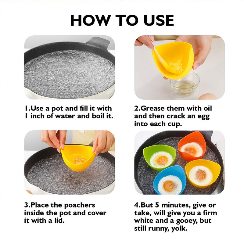 KRGMNHR Egg Poacher - Krgmnhr Poached Egg Cooker With Ring Standers  Silicone Egg Poacher Cup For Microwave Or Stovetop Egg Poaching  With Extra Oil Brush  Bpa Free  4 Pack - Image 3