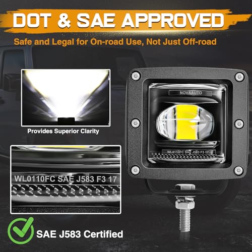 Niking Auto 2Pcs 3 Inch SAE LED Fog Lights Off Road DOT Approved Driving Lights Pods Square LED Cubes Work Light Fog Lamps for Trucks Wrangler JK Ram 4X4 Boat Motorcycle Tacoma - Image 2