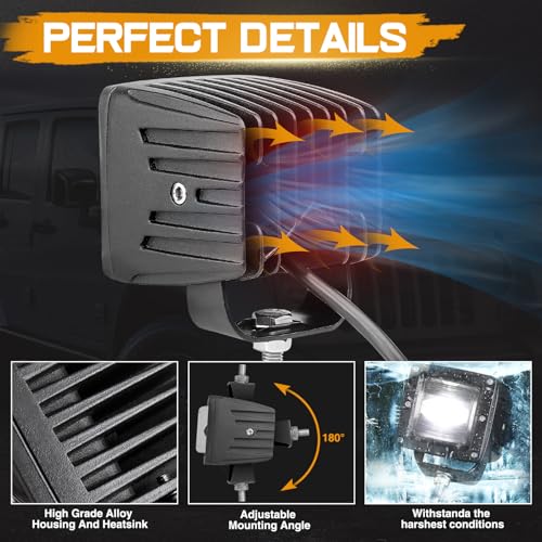 Niking Auto 2Pcs 3 Inch SAE LED Fog Lights Off Road DOT Approved Driving Lights Pods Square LED Cubes Work Light Fog Lamps for Trucks Wrangler JK Ram 4X4 Boat Motorcycle Tacoma - Image 5
