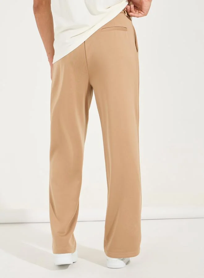 Styli Premium Scuba Relaxed Knit Pants with Pleat Detail