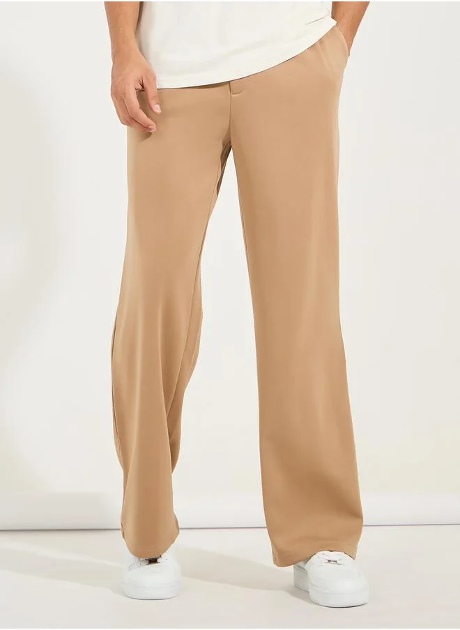 Styli Premium Scuba Relaxed Knit Pants with Pleat Detail