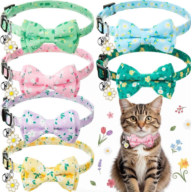 Hsei 6 Pcs Spring Cat Collars Bulk with Bow Tie Bell Breakaway Flowers Floral Daisy Kitten Adjustable Safety Bowtie Cute Collars for Small Dogs Pet Holiday Party Favors Gifts - Image 1