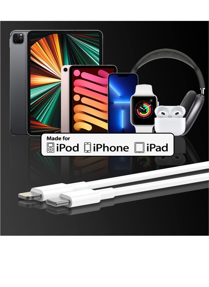 حزمة 2 كابل USB-C معتمد من MFi إلى Lightning لجهاز iPhone 13 Pro Max – كابل شحن سريع لجهاز iPhone 13، 12، 11 Pro، XR، XS Max، X، 8 Plus، iPad Pro - Image 5