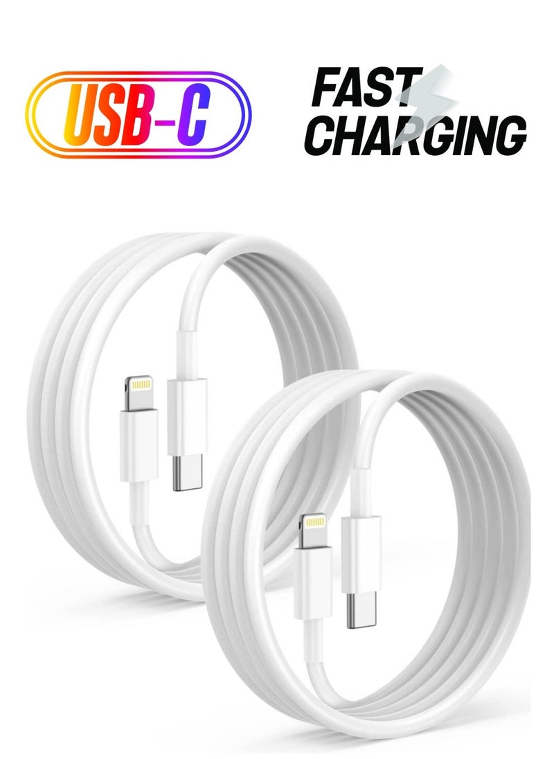 حزمة 2 كابل USB-C معتمد من MFi إلى Lightning لجهاز iPhone 13 Pro Max – كابل شحن سريع لجهاز iPhone 13، 12، 11 Pro، XR، XS Max، X، 8 Plus، iPad Pro - Image 1