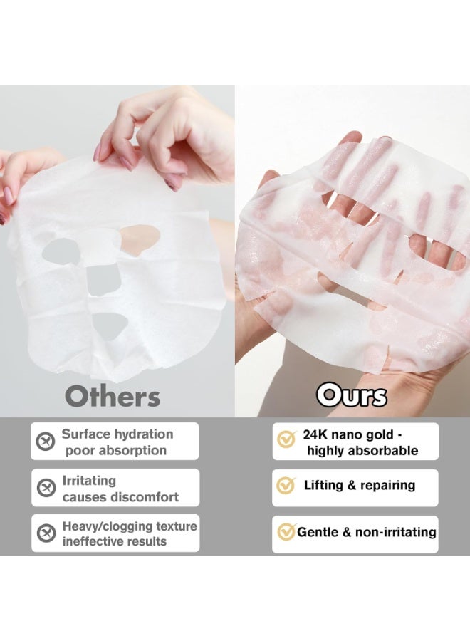 SADOER 24K Gold Face Mask Skincare – 10-Pack Korean Sheet Masks for Radiant Glow & Hydrating Care, Facial Masks with Collagen & Botanical Extracts - Image 5