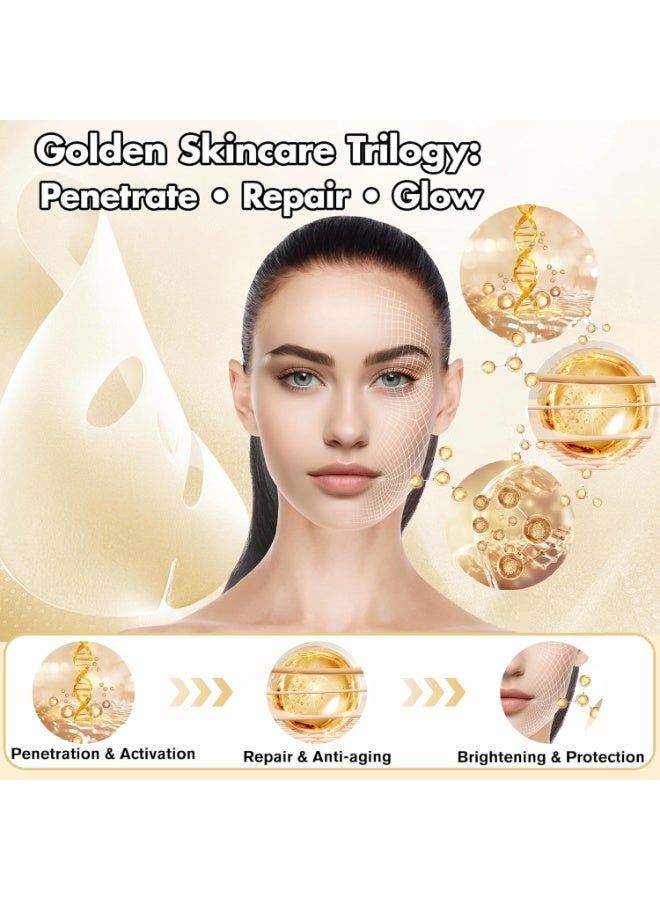 SADOER 24K Gold Face Mask Skincare – 10-Pack Korean Sheet Masks for Radiant Glow & Hydrating Care, Facial Masks with Collagen & Botanical Extracts - Image 3