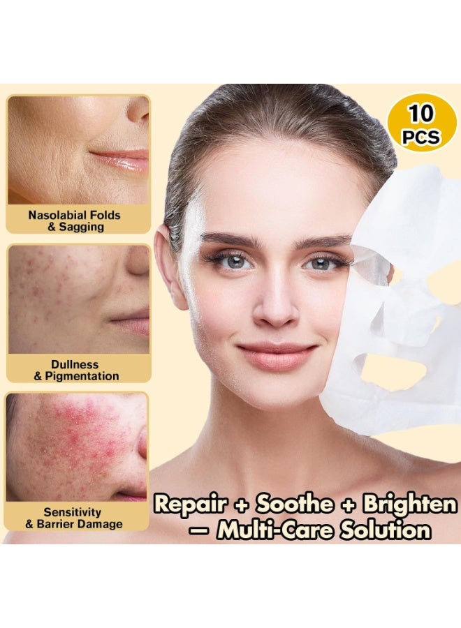 SADOER 24K Gold Face Mask Skincare – 10-Pack Korean Sheet Masks for Radiant Glow & Hydrating Care, Facial Masks with Collagen & Botanical Extracts - Image 2
