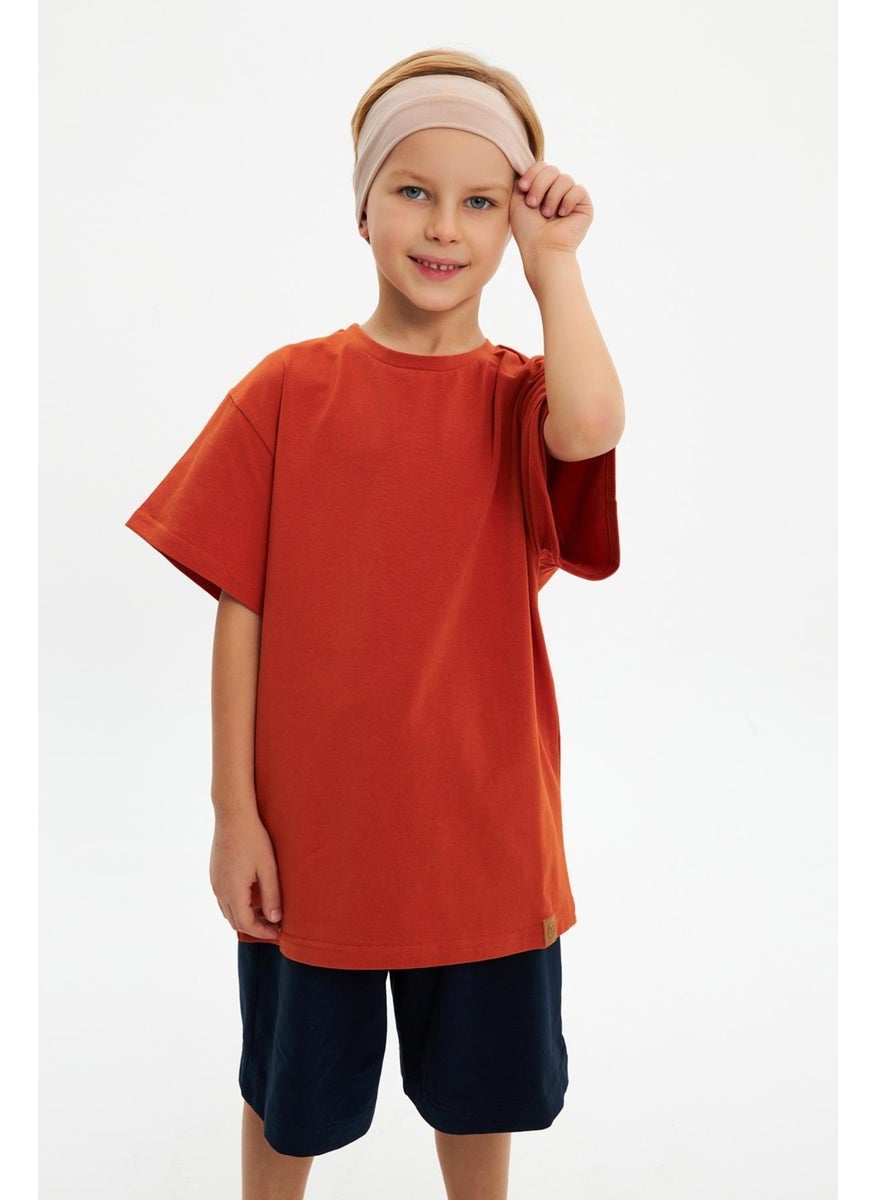 Babygiz Black-Brick Boy's Cotton Combed Oversize T-Shirt Navy Blue Bandana 2-Piece Set  - Image 5