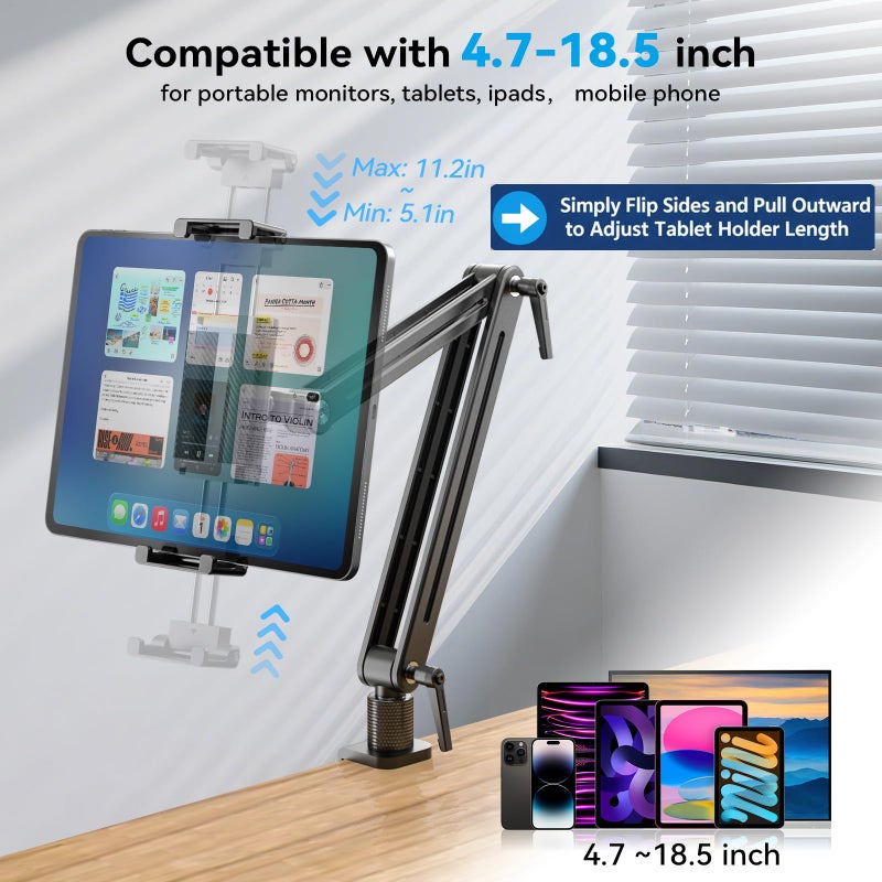 Jakeko Adjustable Portable Monitor Stand 15.6" - 360Â° Rotating Base Tall Tablet Desk Arm Holder Stand for iPad Air/Pro/Mini Swivel Flexible Bed Clamp Mount Soporte para Tablet/Monitor Portatil/Ereader - Image 2