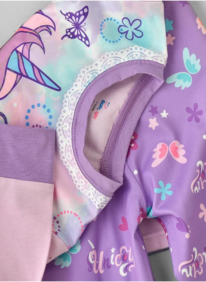 babyqlo Lavender Unicorn Glow-in-the-Dark Pajama Set for Girls