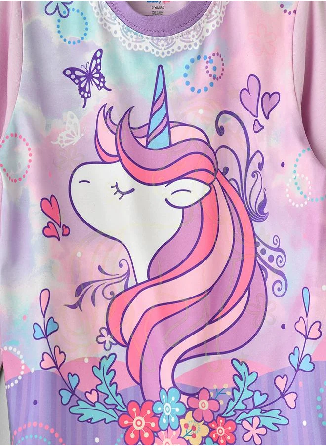 babyqlo Lavender Unicorn Glow-in-the-Dark Pajama Set for Girls