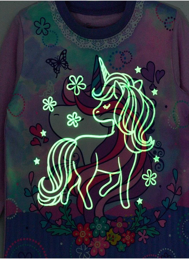 babyqlo Lavender Unicorn Glow-in-the-Dark Pajama Set for Girls