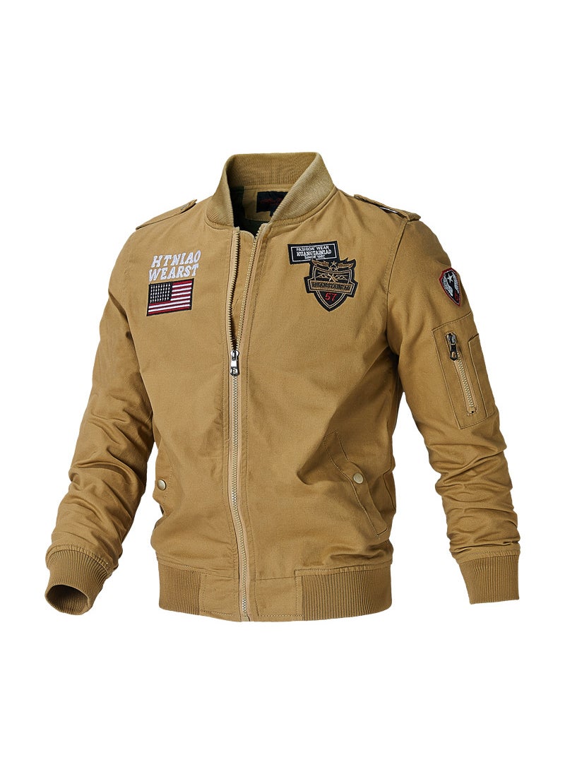 Cross-border new mens tough guy army fan jacket plus size windbreaker mens wash cotton collar coat wholesale 1217 khakis 