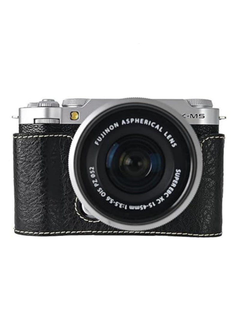 قطعة واحدة نصف غطاء متوافق مع كاميرا Fujifilm XM5 X-M5، غطاء واقي من الجلد الصناعي PU، تصميم خفيف الوزن بأسلوب ريترو، وتناسب دقيق، ومقاوم للخدوش لموديل Fuji XM5 X-M5 باللون الأسود - Image 1