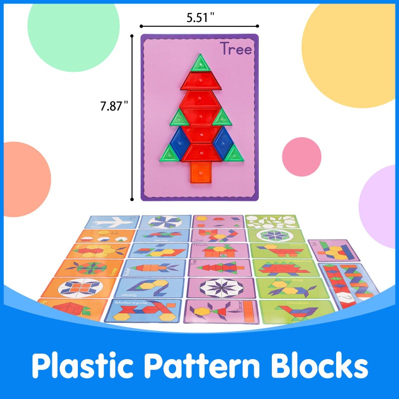 Odoorgames 140 Pcs Translucent Pattern Blocks,Geometric Shapes,Translucent Toys,Light Table Accessories and Manipulatives,Includes 46 Activity Cards - Image 4
