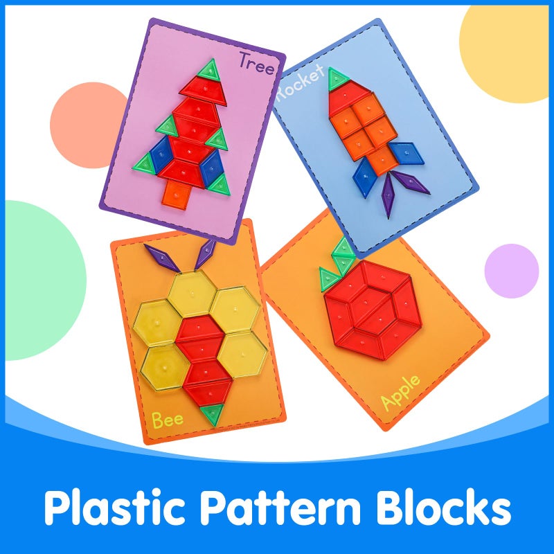 Odoorgames 140 Pcs Translucent Pattern Blocks,Geometric Shapes,Translucent Toys,Light Table Accessories and Manipulatives,Includes 46 Activity Cards - Image 3