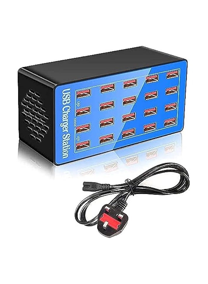 erorex 20-Port Multi Ports USB Charger, 100W Multi-USB Charging Station, Multi-Port USB Charger with Smart Detection to charge smartphones, tablets and other USB devices. - Image 1