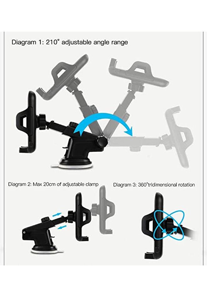 Padom Car Mobile Holder 270 Degree Rotation & Adjustable Mobile Stand for Car Dashboard Windshield Universal Cell Phone Holder with Suction Cup Release Button and Lock Mechanism - Image 3