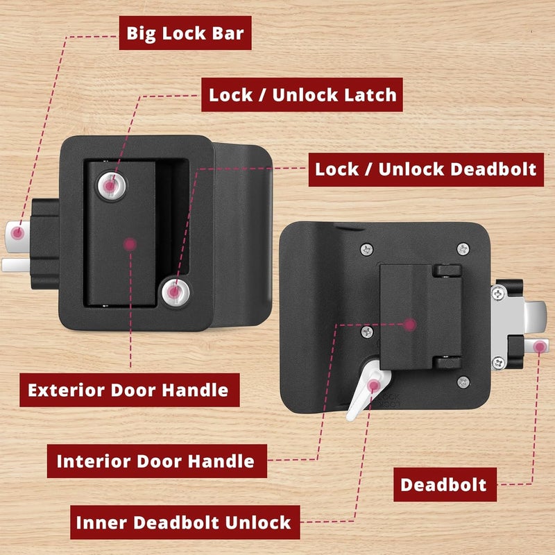 Ramkle RV Door Lock with Paddle Deadbolt - Black Camper Entry Door Latch Replacement Kit - Image 4