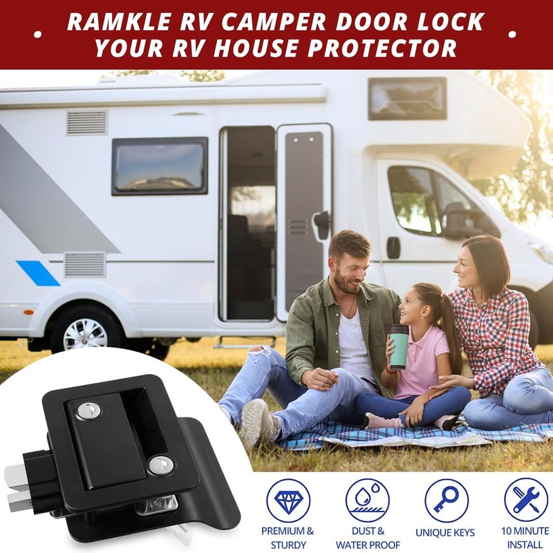 Ramkle RV Door Lock with Paddle Deadbolt - Black Camper Entry Door Latch Replacement Kit - Image 5