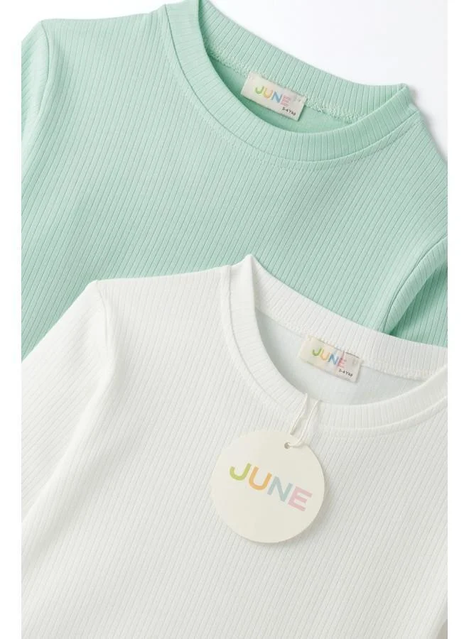 JUNE June Girl Child 2-Pack Embroidered and Basic Long Sleeve Tshirt White - Light Green