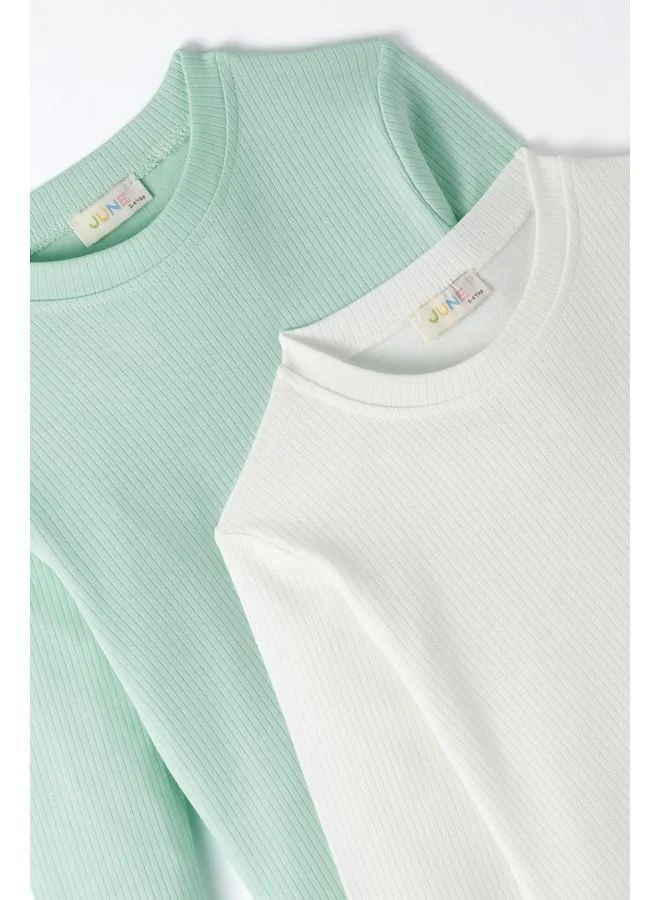 JUNE June Girl Child 2-Pack Embroidered and Basic Long Sleeve Tshirt White - Light Green