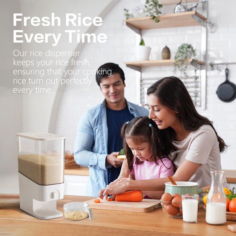 LivLab 22-25lbs Rice Dispenser, 10.5 Qt/10L/25 lbs Grain Storage Container with Measuring Cup Cereal Dispenser Cereal Bucket for Kitchen Pantry Organization - Image 3