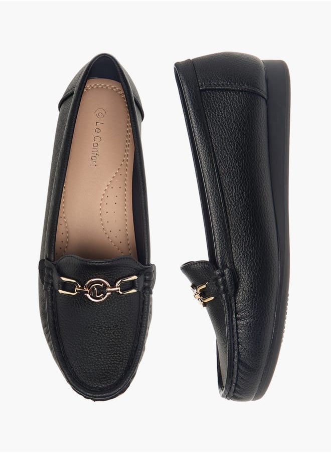 Le Confort Women Monogram Textured Slip-On Loafers with Metallic Accent  - Image 1