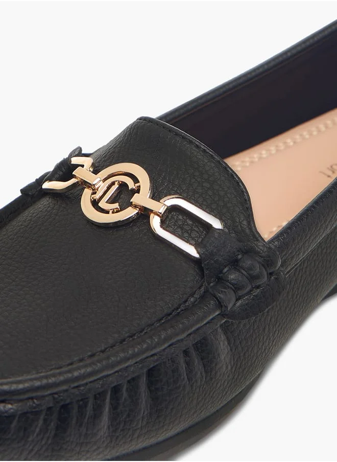 Le Confort Women Monogram Textured Slip-On Loafers with Metallic Accent