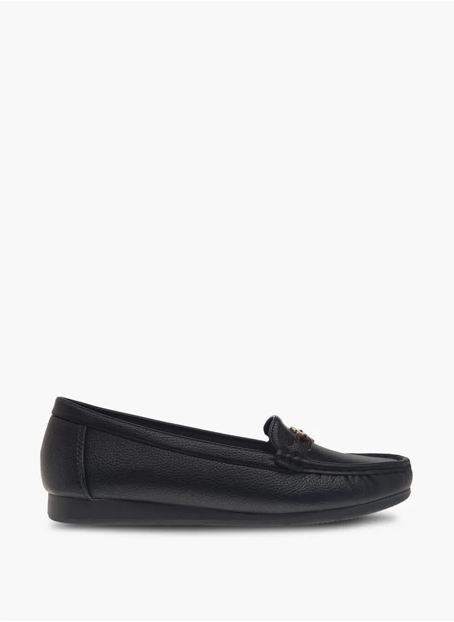 Le Confort Women Monogram Textured Slip-On Loafers with Metallic Accent