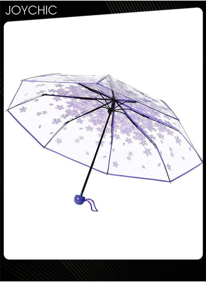 Joychic - Print Transparent Umbrella Clear Portable Compact Small Light Weight Waterproof Rain and Sun Umbrella Purple - Image 1