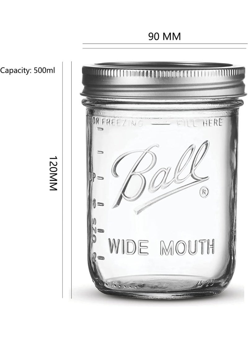 Wide Mouth Mason Jars 500 ML Non Slip Jar - Set of 4 Pcs Mason Jars - Canning Glass Jars with Lids - Image 2