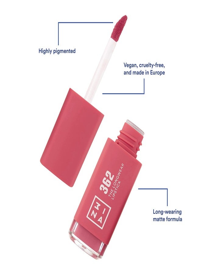 3إنا أحمر شفاه 3INA طويل الأمد رقم 362 - ترطيب طبيعي، سريع الجفاف - ألوان تدوم طوال اليوم وتناسب جميع ألوان البشرة - خالٍ من القسوة على الحيوانات، خالٍ من البارابين، مستحضرات تجميل نباتية - لون وردي - 0.22 أونصة سائلة - Image 2