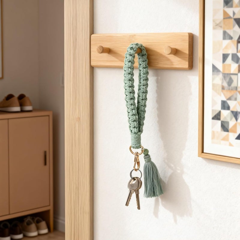 Moydolo Macrame Boho Handmade Cute Bracelet Holder Keychain Wristlet Key Chain Wrist Lanyard for Women Girls - Image 3