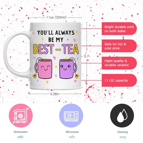 Gossby Friend Coffee Mug - BEST-TEA - Gifts for Best Friend Women - Christmas Friendship Gift for Female Friend - Best Friends Birthday Gift - Besties BFF Gifts - 11oz White Ceramic Cup - Image 3
