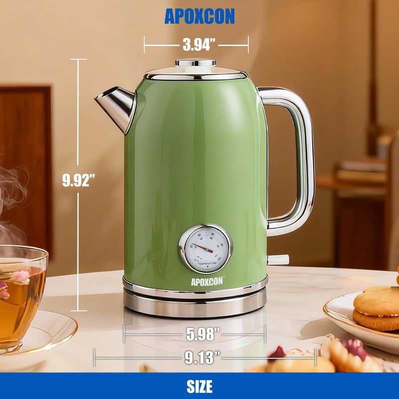 APOXCON Retro Electric Kettle with Thermometer, 1.8L Stainless Steel Tea Kettle, Green - Image 2