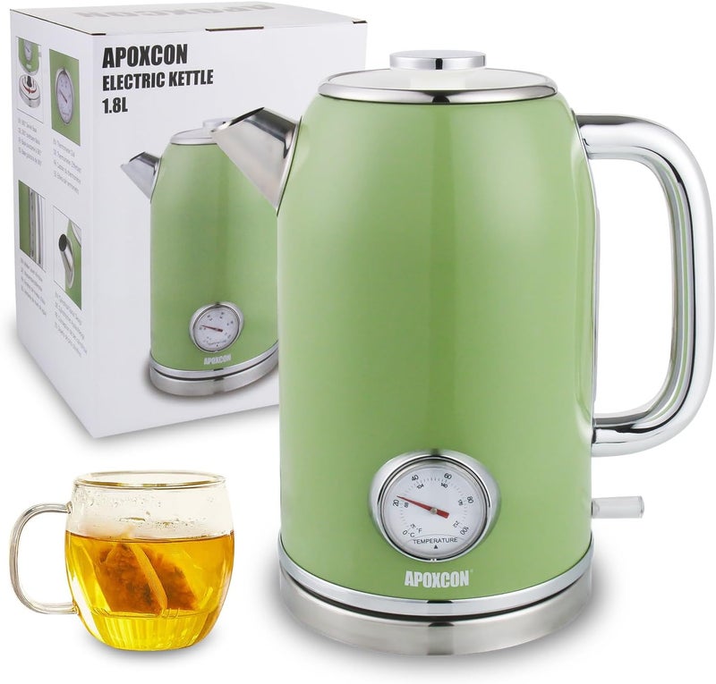 APOXCON Retro Electric Kettle with Thermometer, 1.8L Stainless Steel Tea Kettle, Green - Image 1