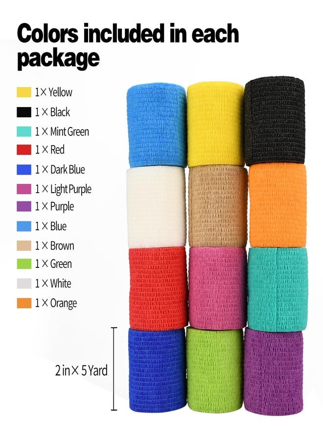 Ruby Q 12pcs Self Adhesive Bandage Wraps, 2in 5 Yards, Multicolor - Image 5