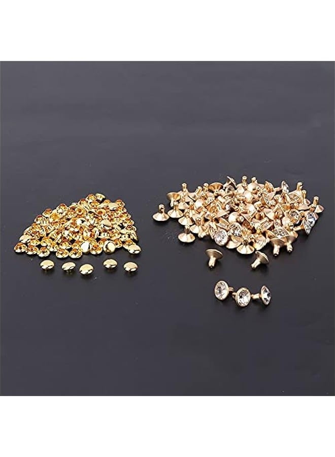 100pcs Rhinestone Rivets for Punk Rock DIY Clothing (8mm Tube Gold Edge + White) - Image 3