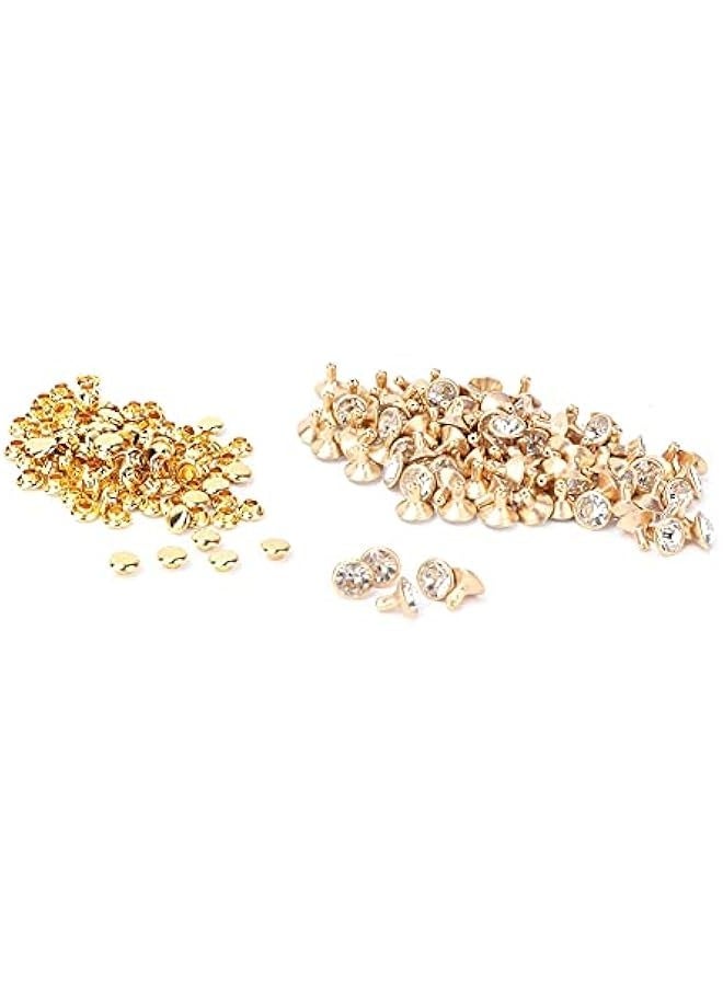 100pcs Rhinestone Rivets for Punk Rock DIY Clothing (8mm Tube Gold Edge + White) - Image 5